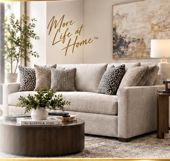 Simmons upholstered sofa in a styled living room